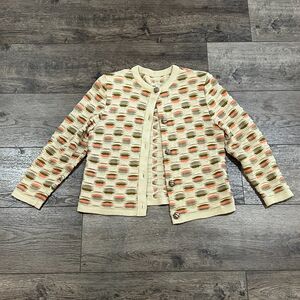 Vintage 70s Beige Cardigan Sweater Shoulder Pads Made in USA - Women's Medium